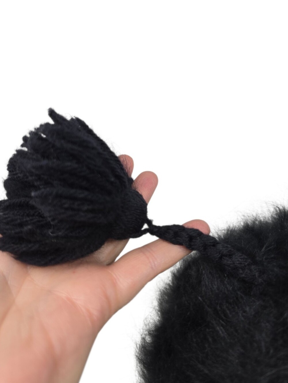 Vintage Darn Fine Hats Handcrafted Angora Wool Beanie With Tassel Pom Pom Black - Picture 3 of 11